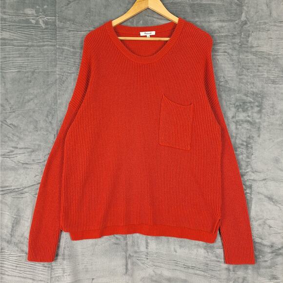 Madewell Sweater XXL Thompson Pocket Pullover Boxy‎ Cable Knit Comfy Boho Cozy - Picture 1 of 7